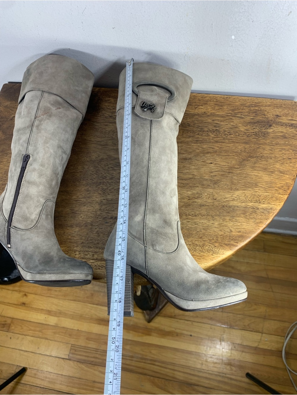 Miss sixty vintage taupe Suede knee high boots chunky heel Y2K - Picture 12 of 13